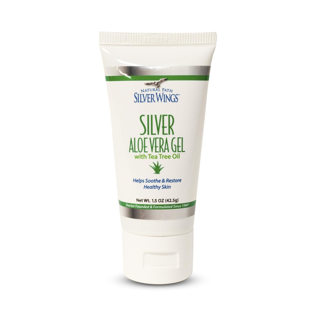 Naravna pot Srebrna krila 200ppm Srebro z Aloe Vera Gel in Tea Tree olje - Pomirjujoče nego kože - 1.5 oz