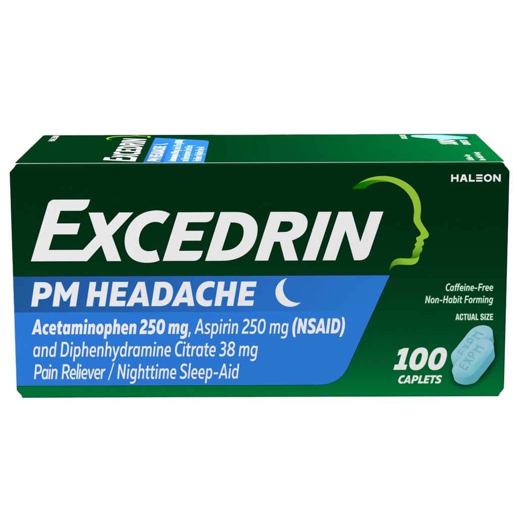 Excedrin PM za lajšanje glavobola, acetataminofen 250mg, aspirin 250mg, difenhidramin Citrat 38mg, bolečina Reliever, nočno spanje-Aid, 100 število