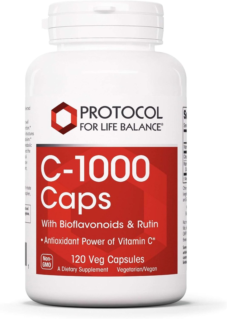 Protokol za življenjsko ravnovesje - C-1000 Caps z bioflavonoidi in Rutin - Antioksidant moč vitamina C, podpira zdravo delovanje imunskega sistema, zagotavlja celično zaščito - 120 Veg kapsule