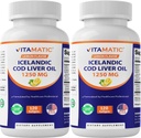 Vitamatično pakiranje 2 kapsul islandskega trska Jetrnega olja 1250mg 120 kapsul Softgels (Limon Flavor) - spodbuja srčno-žilno zdravje