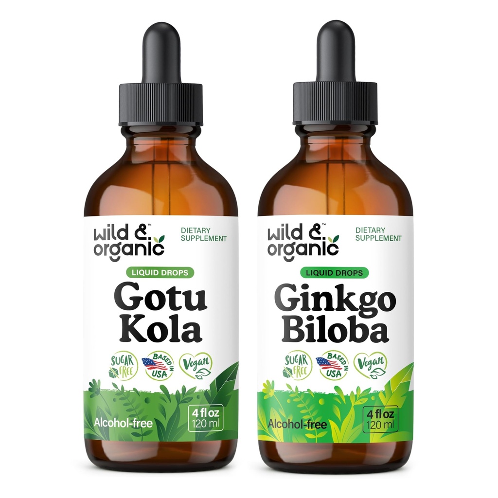 Wild & Organic Gotu Kola Tinkture 4 fl oz & Ginkgo Biloba Tinkture 4 fl oz