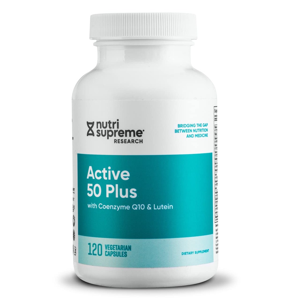Nutri Supreme Active 50 Plus, CoQ10, Lutein, ALA, in Turmeric, Napredna formula za zdravo staranje in vitalnost, 120 Zelenjavne kapsule
