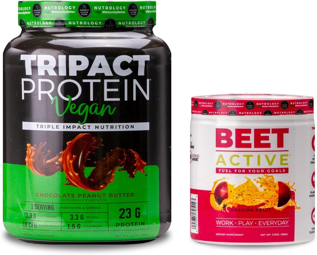 Nutrologija TRIPACT Vegan Protein Powder, za Vegan Protein Shakes, Čokoladno arašidovo maslo (20 serviranja) & Peso Active, Passion Fruit Flavor (30 serviranja)