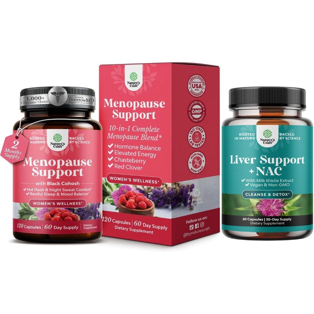 Sveženj skupaj Menopause dodatek z Dong Quai Vitex Chaste Berry & Black Cohosh za naravni Hormone podporo in podporo jetra NAC dodatek z mlekom Oves za čiščenje jeter Detox in popravila