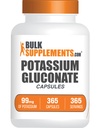 BulkSupplements.com Kapsule kalijevega glukonata – dodatek kalijevega glukonata, kalijev glukonat 99 mg, dodatek kalija – brez glutena, 1 kapsula na servacijo, 365 kapsul (paket po 1)