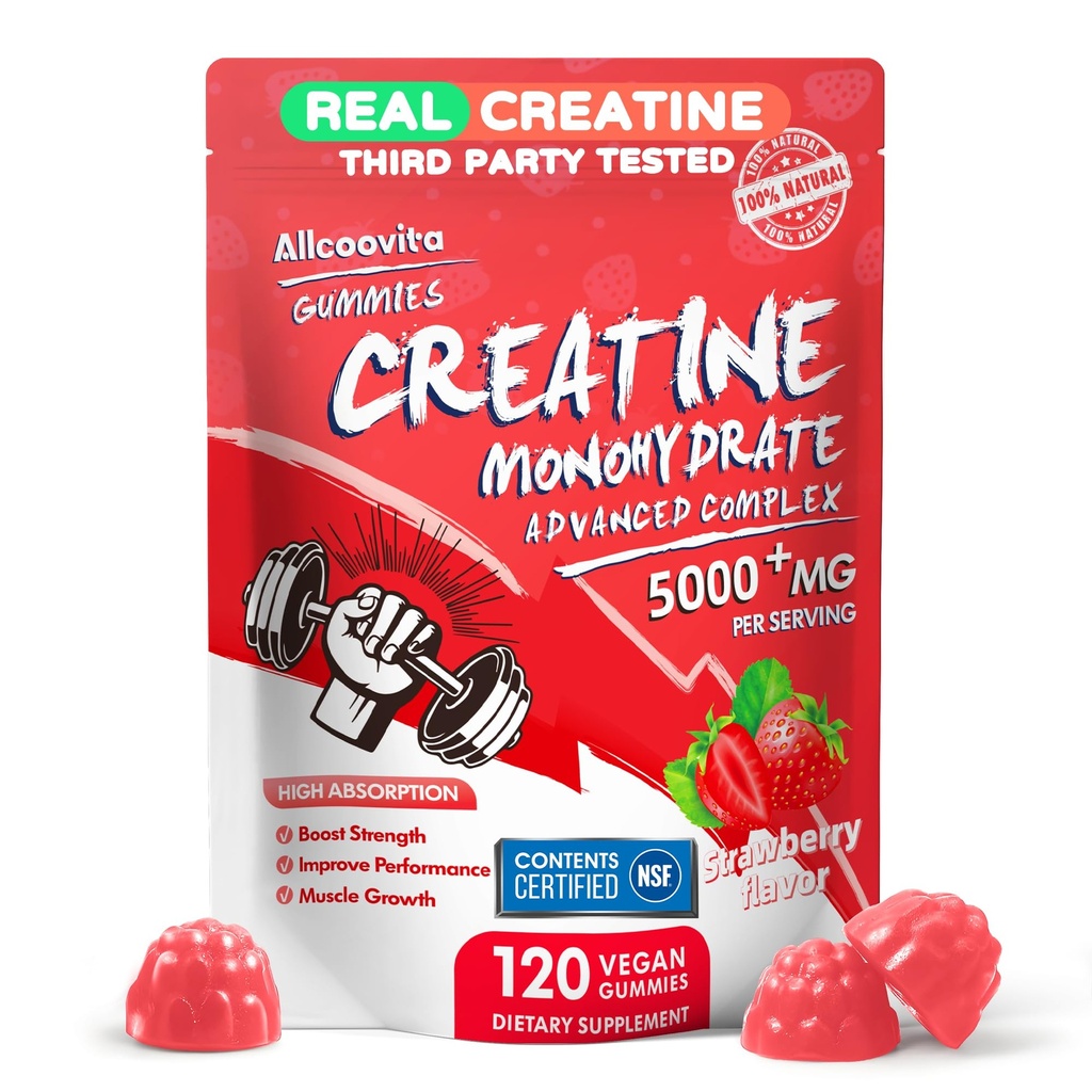 Kreatin Monohidrat Gumijev kompleks za moške in ženske,5 Gram na strežbo Elektrolit Kreatin Gumi za mišično moč, mišice Graditelj, Energy Boost, Pre-Workout dodatek-120 Jagode Gumies
