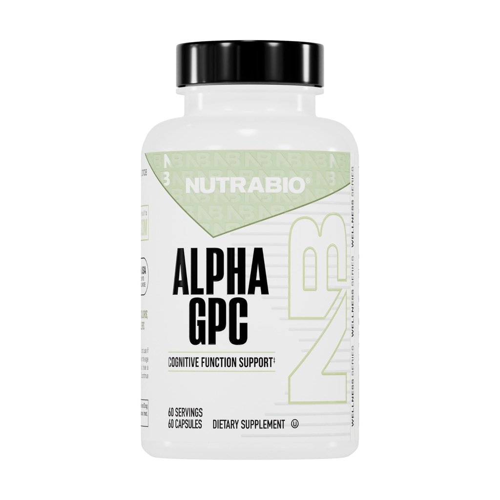 NutraBio Alfa GPC, Brain Support & Izboljšan spomin funkcijo, 300mg - 60 Zelenjavne kapsule