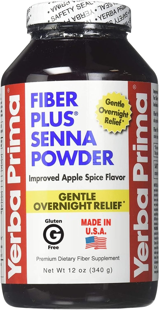 Yerba Prima Fiber Plus Senna Powder, 12 Ounce - za kratkoročno uporabo za obnovitev regularnosti, izboljšano okus Apple Spice, Stevia sladkane, zagotavlja nežno čez noč olajšavo