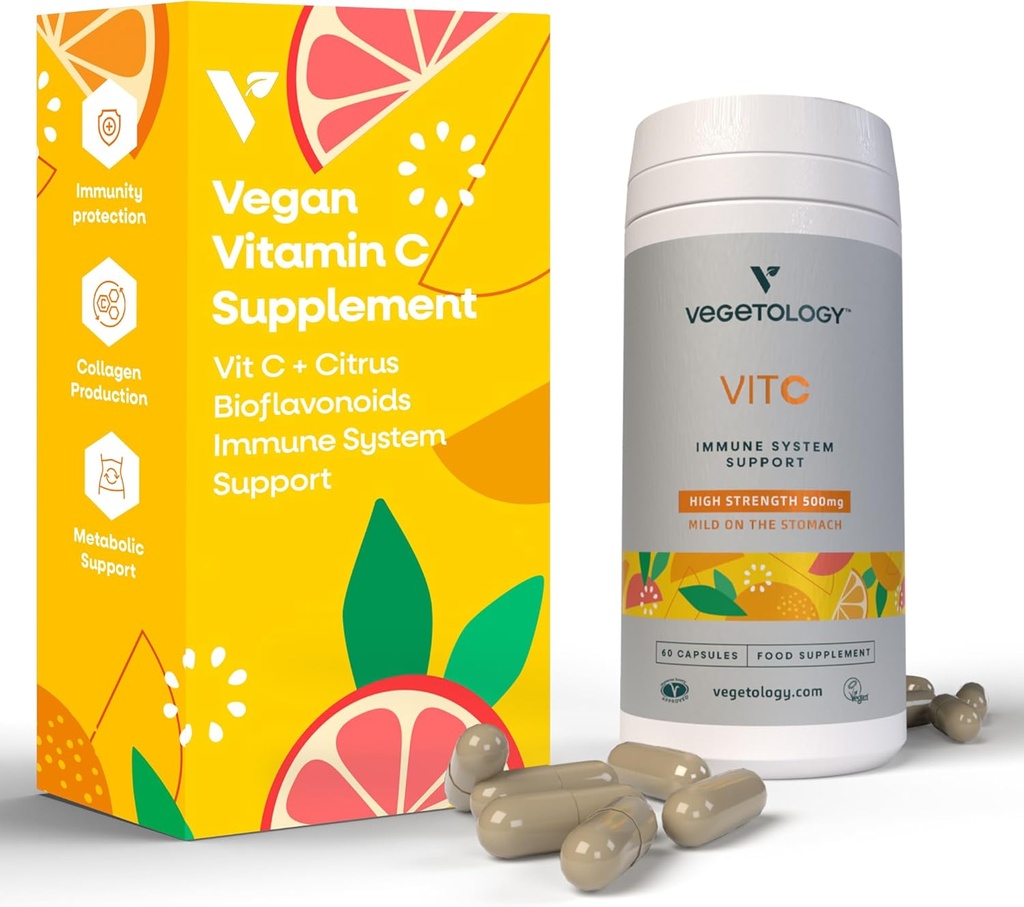 Veganski dodatki vitamina C – VIT C + Citrus Bioflavonoidi – Vitamini in zdravstveni dodatki – Dnevni dodatki (60 kapsul) – Vitamin C 500 mg kapsule – Antioksidanti Dopolnilo