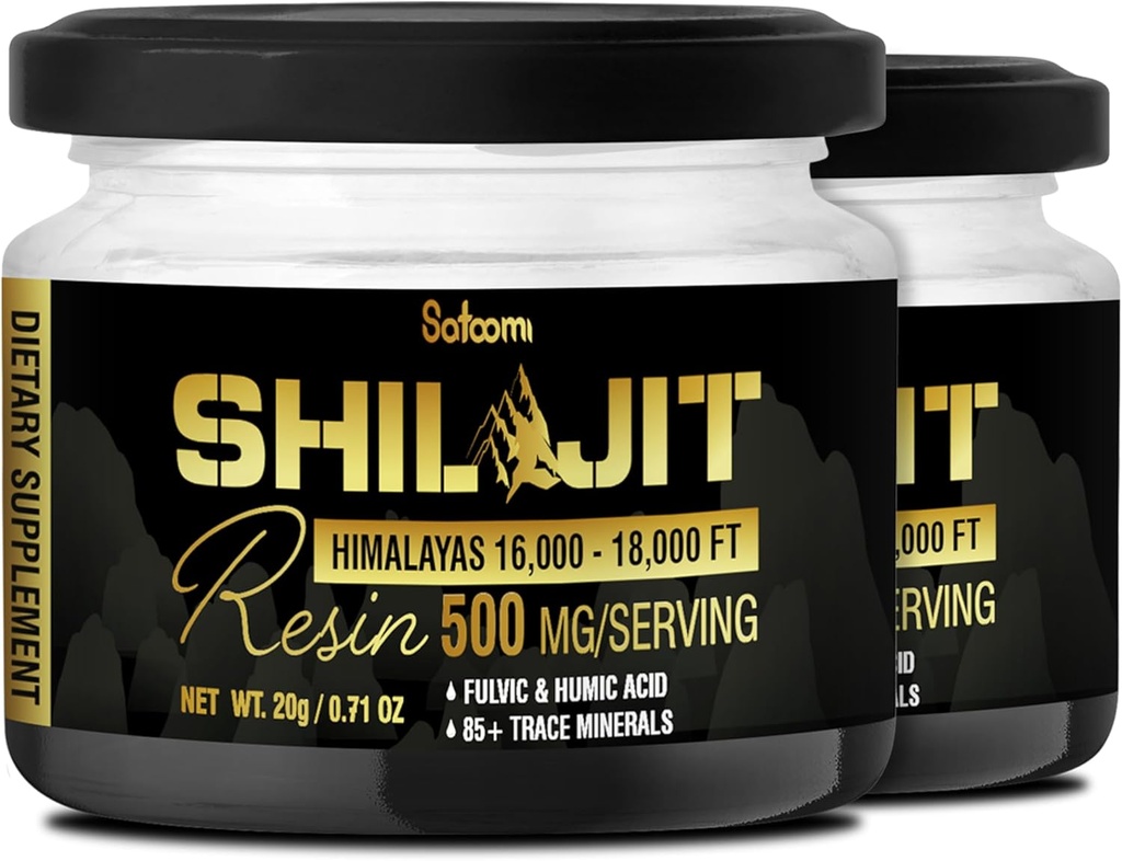 Shilajit Pure Himalajan Organic s fulvično kislino, humično kislino in 85+ Trace Minerals - Podpora za proizvodnjo energije, imunski sistem in kognitivno zdravje - 2Packs 20g za 80 Serving