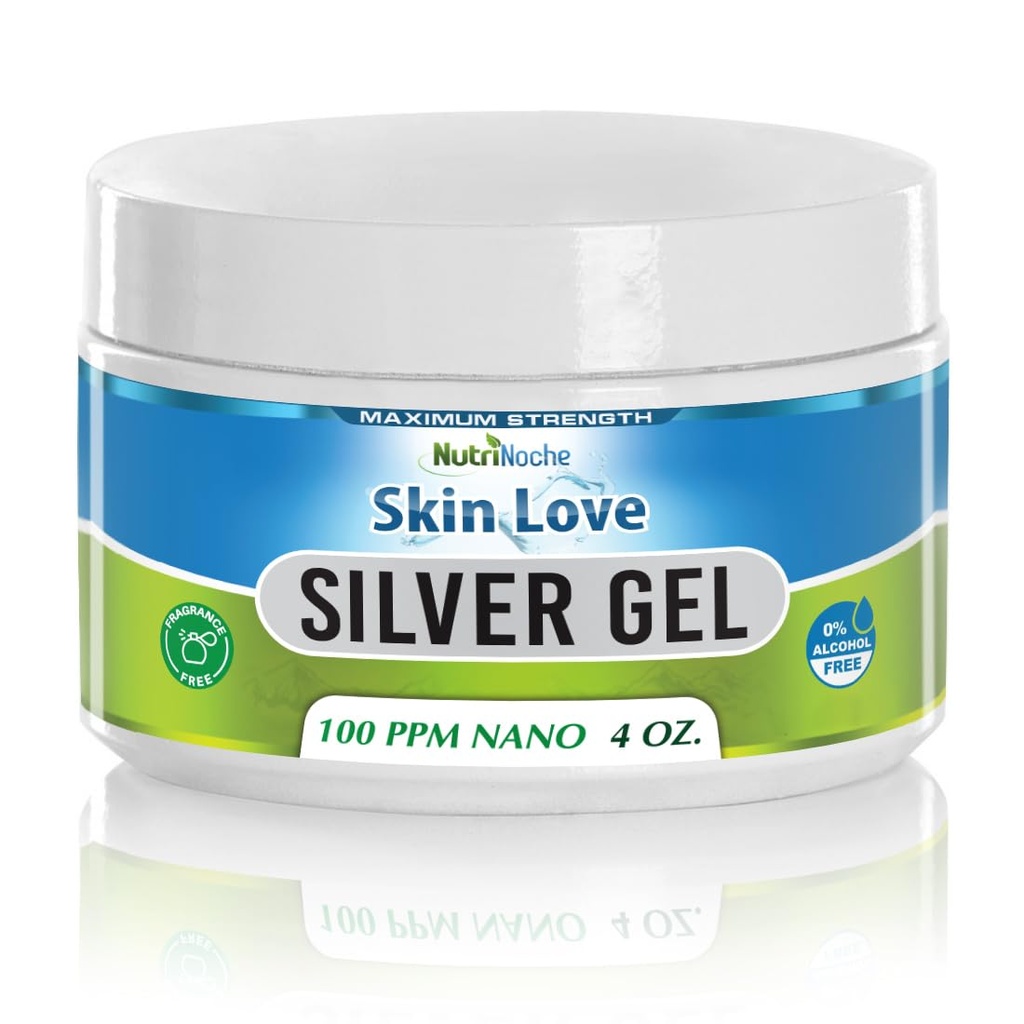 Nutrinoche Nano Silver Gel - Advanced Coloidal Silver Skin Cream - Rane Care & Prva pomoč Gel Pomirjujoče topično mazilo za opekline, Razor Burn in sončne opekline Draženje - Nerazdražena 4 Oz Jar