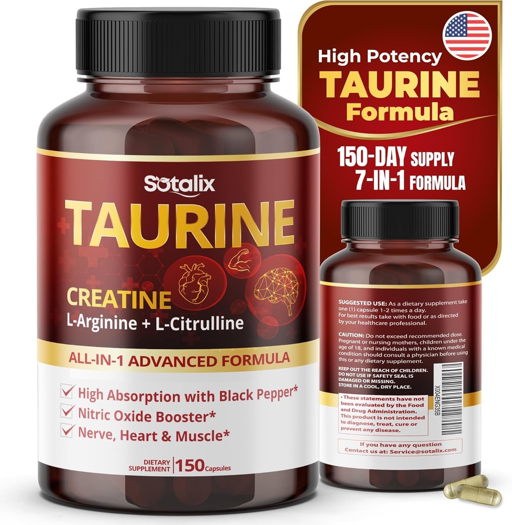 Tavrin s kreatinom, L-argininom, L-citrulinom, visoka absorpcija s črnim poprom, ojačevalec dušikovega oksida, mišice USA Made & Tested (150 število (paket po 1))