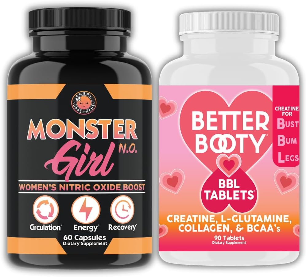 Jezna dopolnila ženski delovni paket: Monster Girl N.O Nitrični oksid Booster 60ct + Kreatin Complex tablete 90ct 2 steklenice skupaj