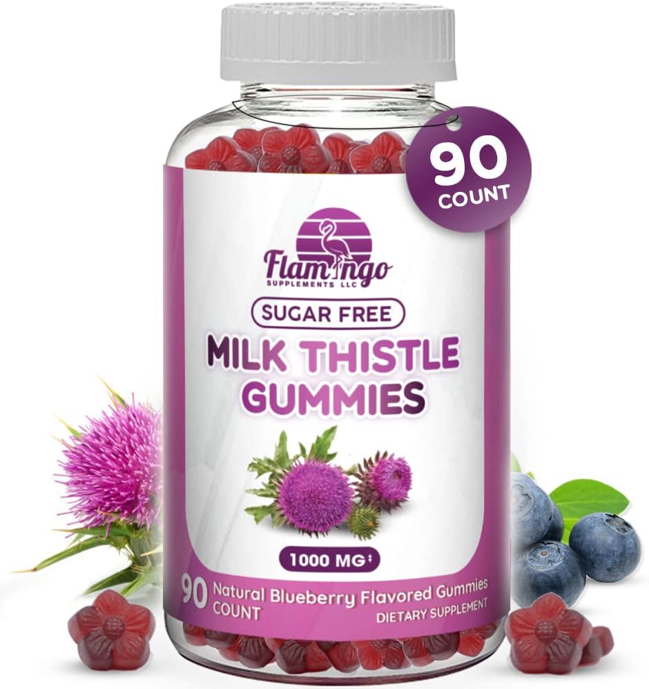 Mleko Thistle Gumies- Seveda aromatizirano, brez sladkorja mleko Thistle 1000mg ekstrakt – Detox jeter, Podpora, Ponovno čiščenje. Okusna alternativa za kapsule, moč ali čaj - 90
