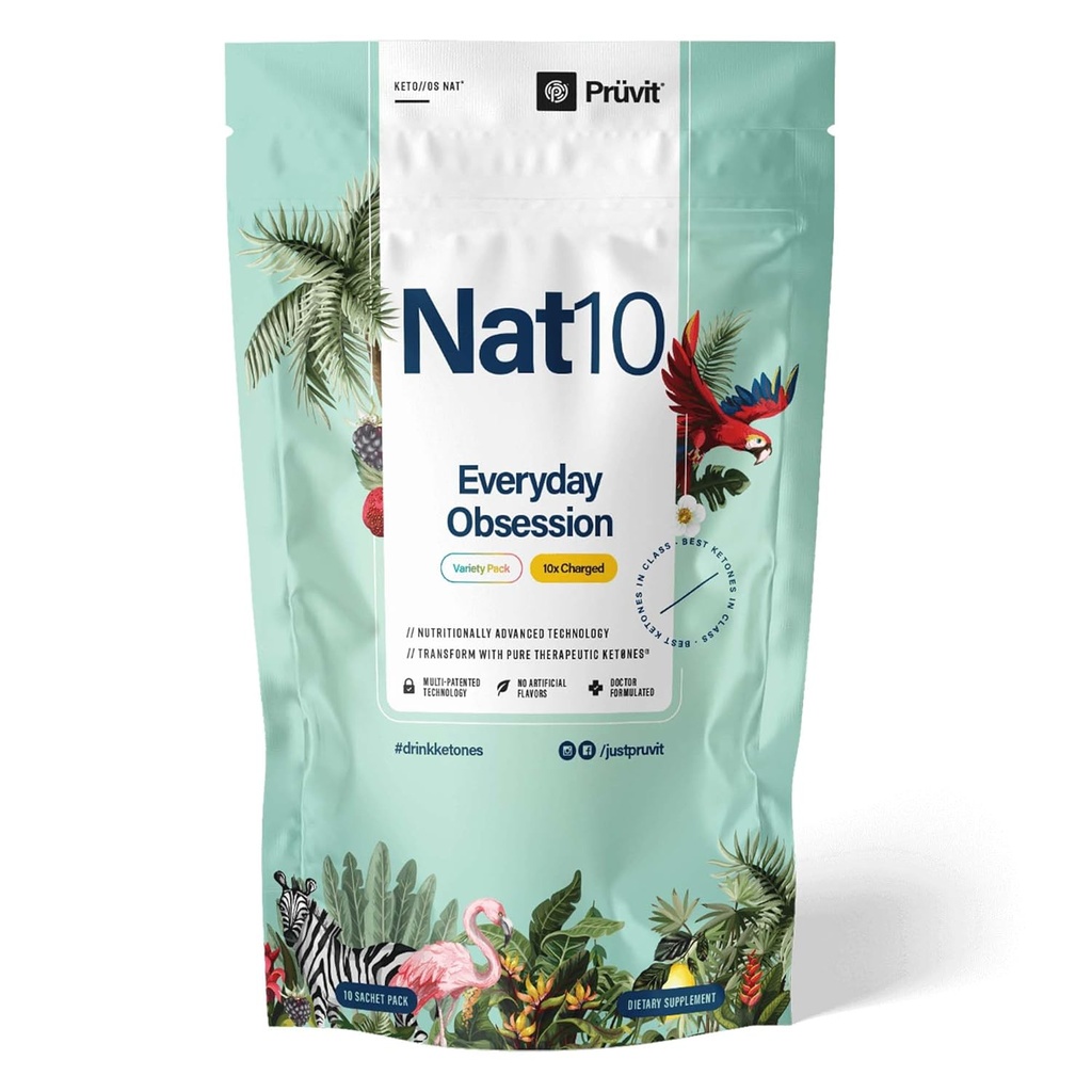 Pruvit - KETO//OS NAT vsak dan obsession Nat10 Variety Pack - Izboljšati jasnost možganov, Boost Energy - 10 x Polnjeni paketi