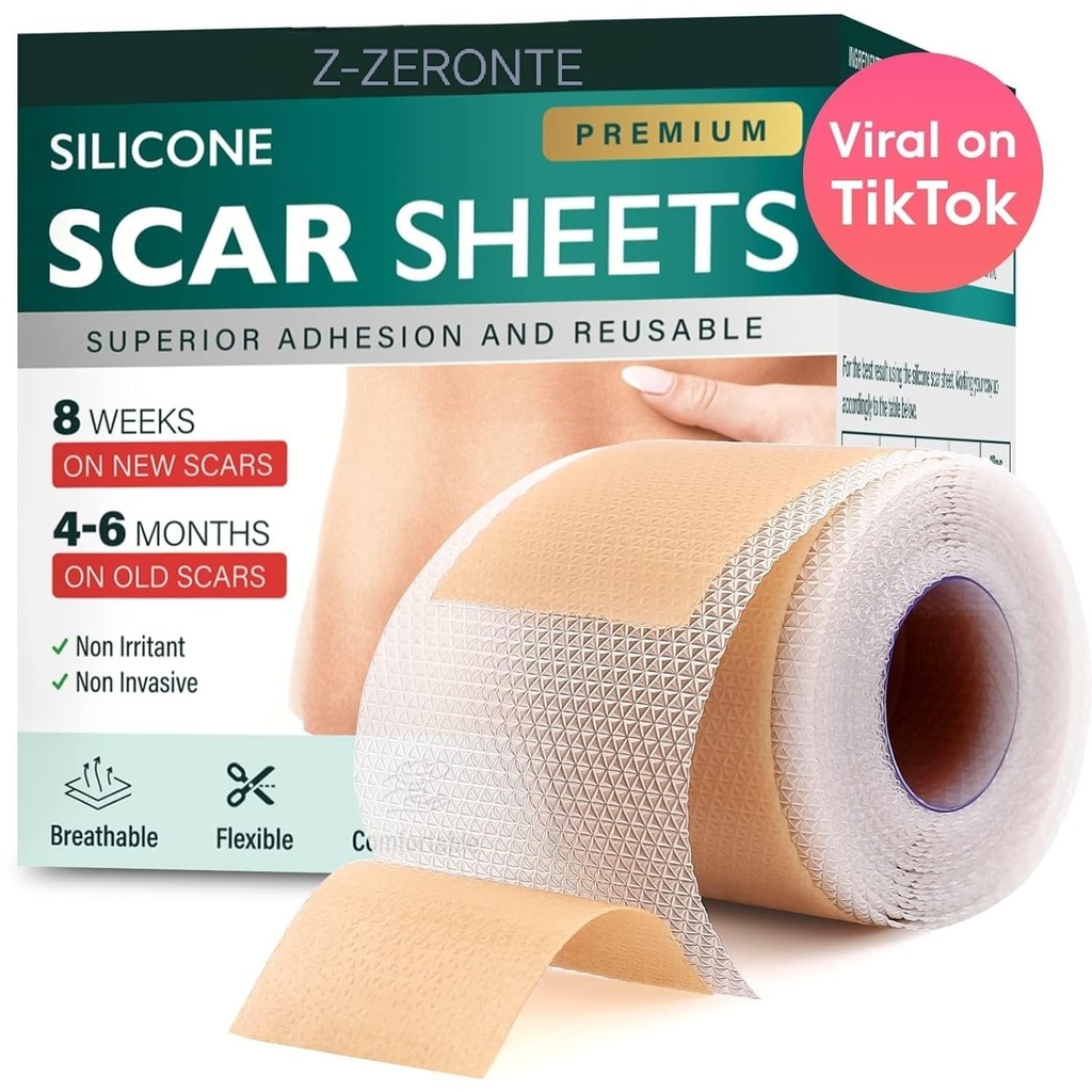 Silikonski robovi, silikonski trak (1,6" x 120" Roll-3M), ponovno uporabni in učinkoviti listi za odstranjevanje brazgotin, listi za odstranjevanje silikonskega brazgotina za kirurške brazgotine, Keloid za zdravljenje, C-oddelek, Tummy Tuck