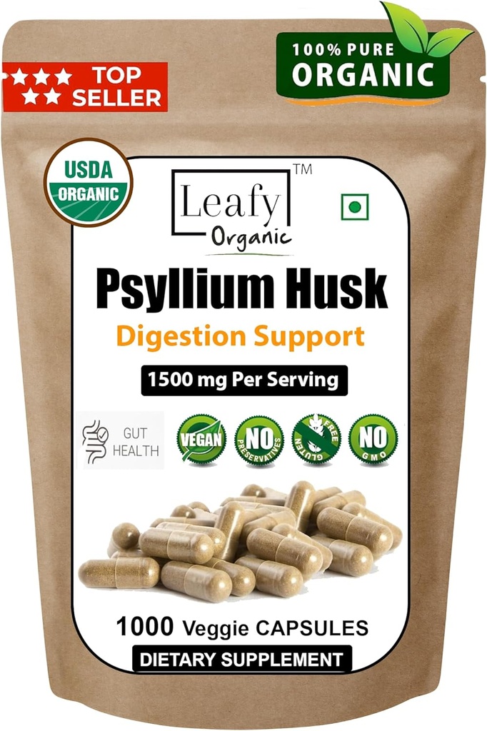 Psyllium Husk 1500mg na strežbo, 1000 kapsul - Premium Psyllium Fiber dodatek - Super za prebadanje in regularnost - 100% naravna topen Fiber