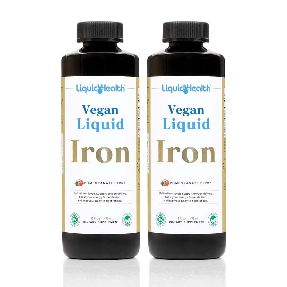 LIQUIDHEALTH Vegan Liquid Iron dodatek s SunActive & Ferrochel Fe - Naravna energija, Imunski sistem in metabolična podpora, povečanje duševne jasnosti, Prednatal/Postnatal - ZDA Made, Non-GMO (2 Pack)