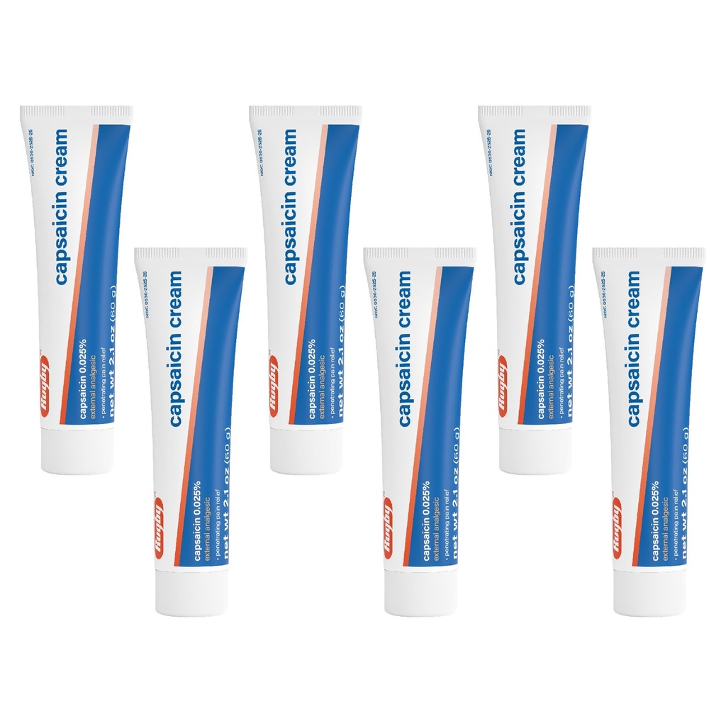 Rugby Capsaicin 0,025% krema za penetracijo lajšanje bolečine - 2,1 Oz (60g) (6 pakiranj)