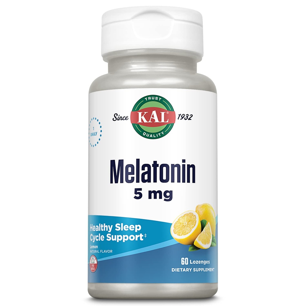 KAL Melatonin 5 mg Supplement for Adults - Sleep Aid & Rest Support, Fast Release Lozenges, Melatonin 5mg & Vitamin B6 10mg for Men & Women, Promotes Calm, Vegetarian - 60 Count
