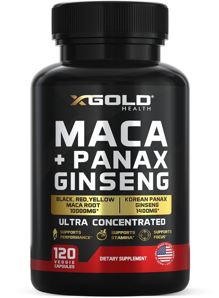 Kapsule Maca 10. 000 mg + korejska Panax Ginseng 1. 400mg - 20x koncentrirani ekstrakt črna + rdeča + rumena Maca koren, 10x koncentrirani ekstrakt Panax Ginseng kapsule - Ultra Potent & visoko prečiščen