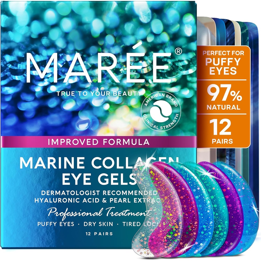 MAREE Eye Gels - Pads pod oči obliži za Puffy oči in temni krogi s kolagen in hialuronska kislina - Anti gube pod oči maske nego kože zdravljenje za Puffiness & vrečke - Parches Para Ojeras