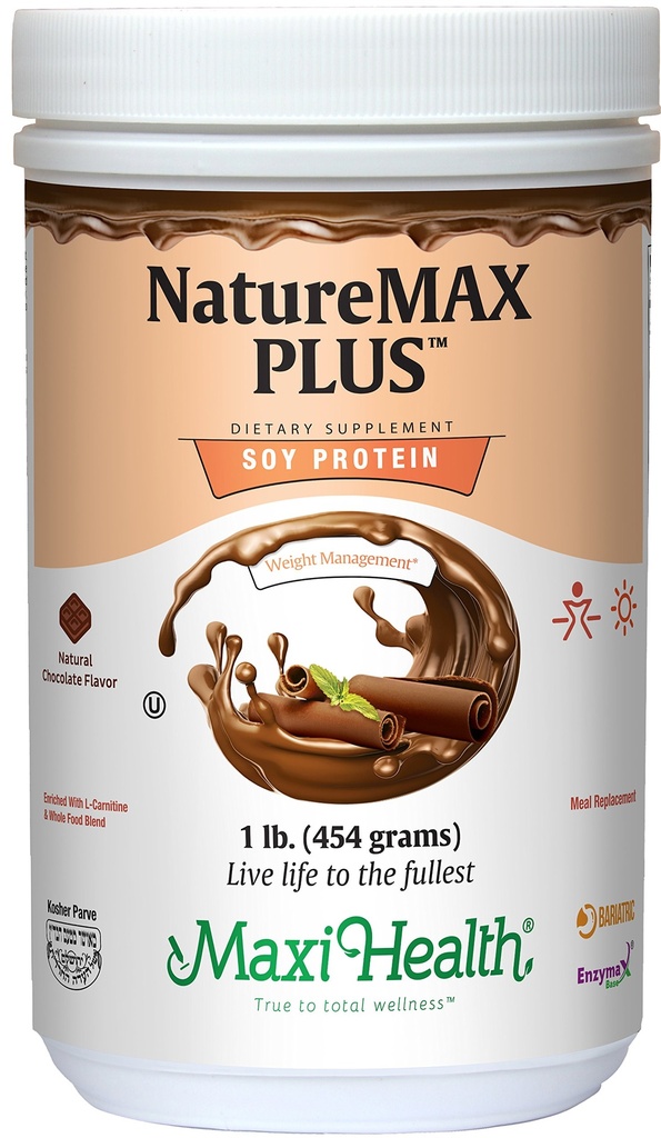 Maxi-Health NatureMAX Plus Energy Support Drink Soy Protein Powder - Sugar Free Dietni dodatek - 20g Beljakovine na strežbo - Naravna čokoladna aroma - Kosher Vitamin - 1lb