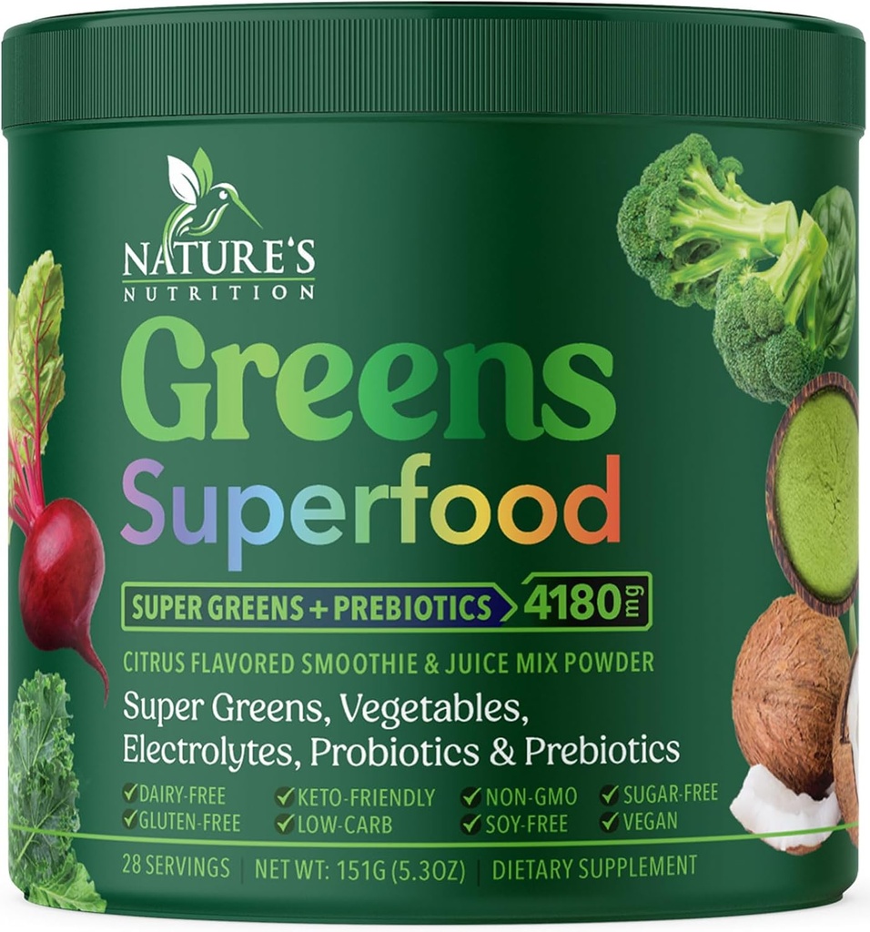 Zelena superživila v prahu - Premium organski superzeleni sok v prahu - pakirana s probiotiki, pšenična trava, encimi, Spirulina, klorola za digestivo in Gut Health, Smoothie Drink Mix - 28 Servinges