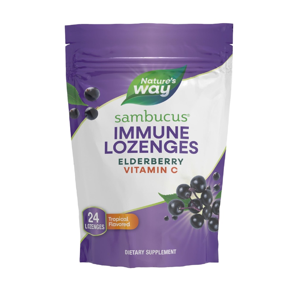 Nature’s Way Sambucus Immune Lozenges, High Potency Vitamin C, Elderberry, 24 Tropical Flavored Lozenges (Packaging May Vary)