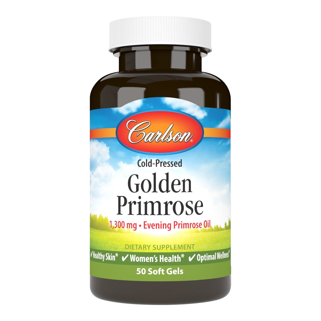 Carlson - Golden Primrose, 1300 mg večerno primrose olje, hladno, zdrava koža, žensko zdravje in optimalna Wellness, 50 softgels