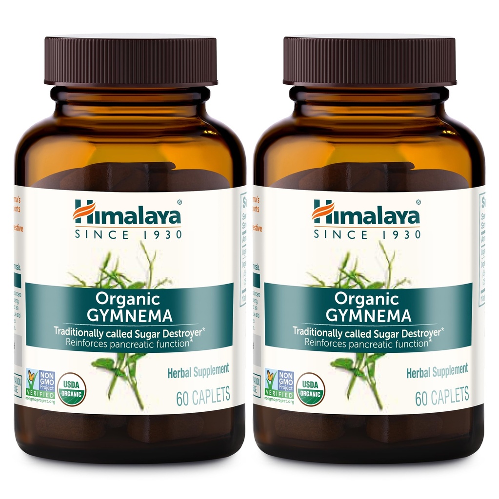 Himalaja Organic Gymnema Sylvestre - Herbal Glucose Presnova Podpora - USDA Organic, Non-GMO, Vegan, Gluten Free, 700 mg, 60 Caplets (Pack z 2)