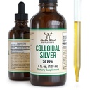 Koloidni srebro tekočine 20 PPM - 4 Fl OZ (Plata Coloidal z kapalko) 99,9% Pure, Gluten prost, Non-GMO z dvojnimi lesenimi dodatki