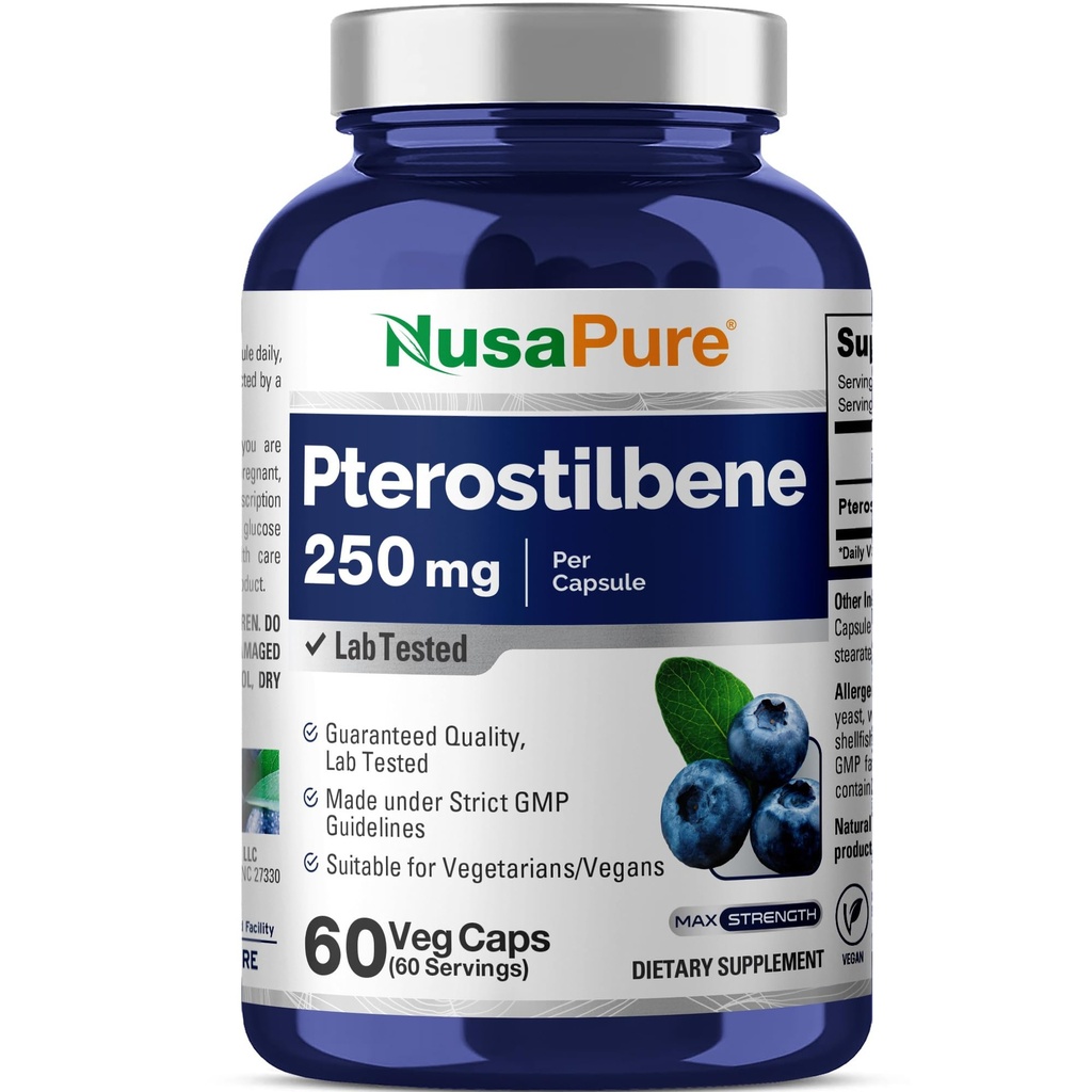 NusaPure Pterostilbene 250 mg na Veggie Caps, 60 število (ne-GMO, Vegan)