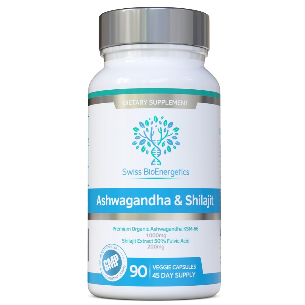 Ashwagandha & Shilajit - Ashwagandha KSM-66 1000mg & Prečiščeni Shilajit Extract 200mg (50% Fulvic kislina) - Brez umetnih polnil, veziv ali agentov za pretok - primerno za Vegane