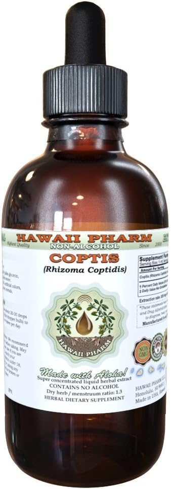Coptis Alkohol-free Liquid Extract, Coptis (Rhizoma Coptidis) Suhi koren Glicerit Havaji Pharm naravni zeliščni dodatek 2 oz