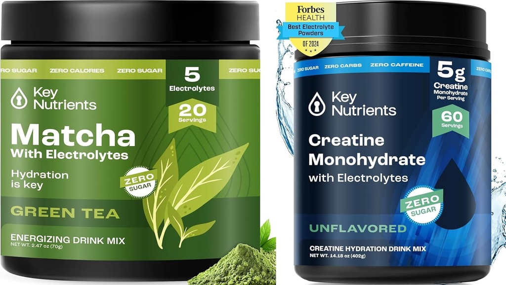 KLJUČNI HRANILCI Matcha Powder & Kreatin Monohidrat paket – Nesladkan Matcha Zeleni čaj (20 Serving) + Mikroniziran Kreatin Powder dodatek (60 Serving) – povečanje energije, fokus in zmogljivost