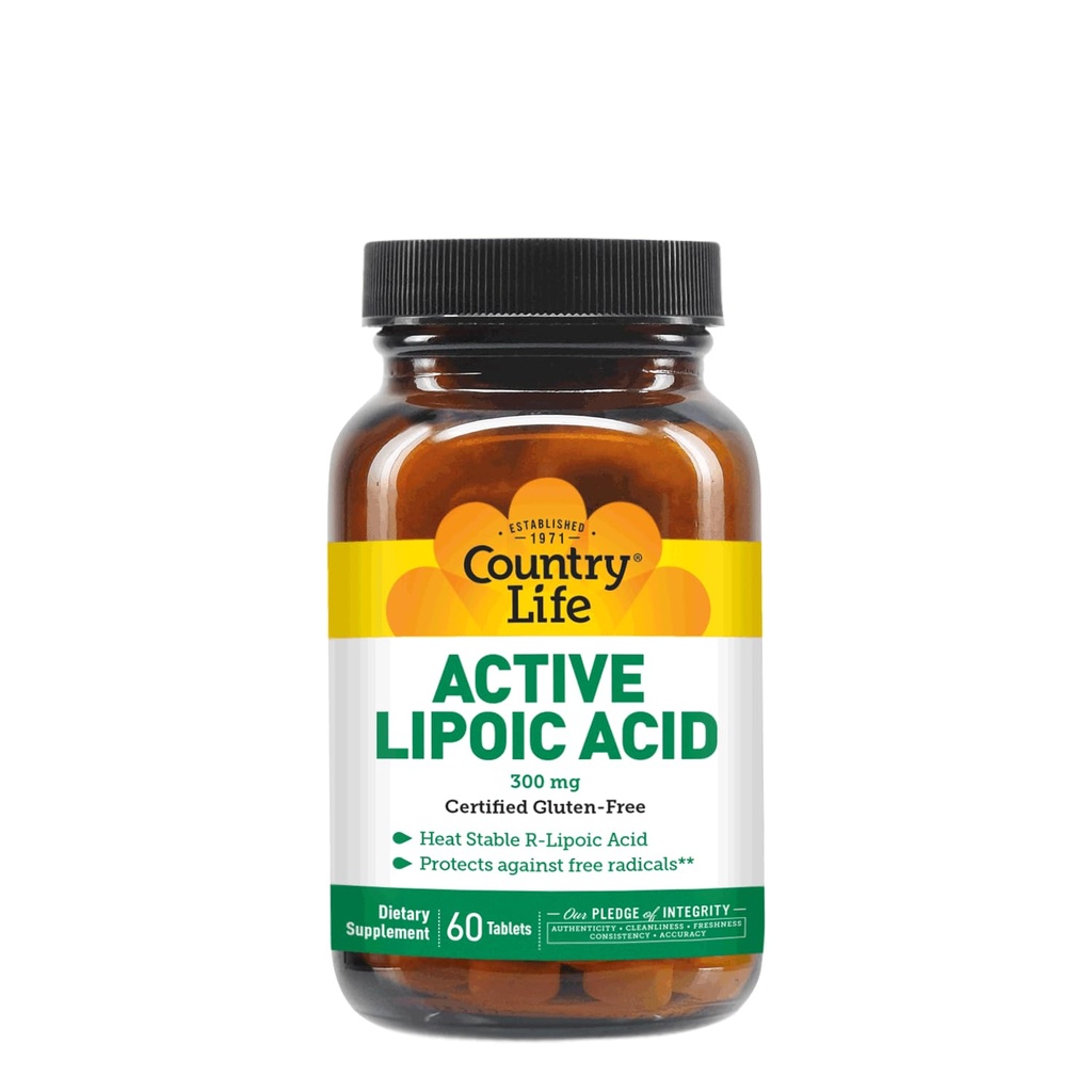 Country Life R-Alpha Lipoic Acid Complex 300mg - Alpha-Lipojska kislina 270mg & R-Lipojska kislina 30mg - Antioksidant podpora - brez kvas, koruza, pšenica, soja, gluten, mleko - Alpha lipoična kislina dodatek