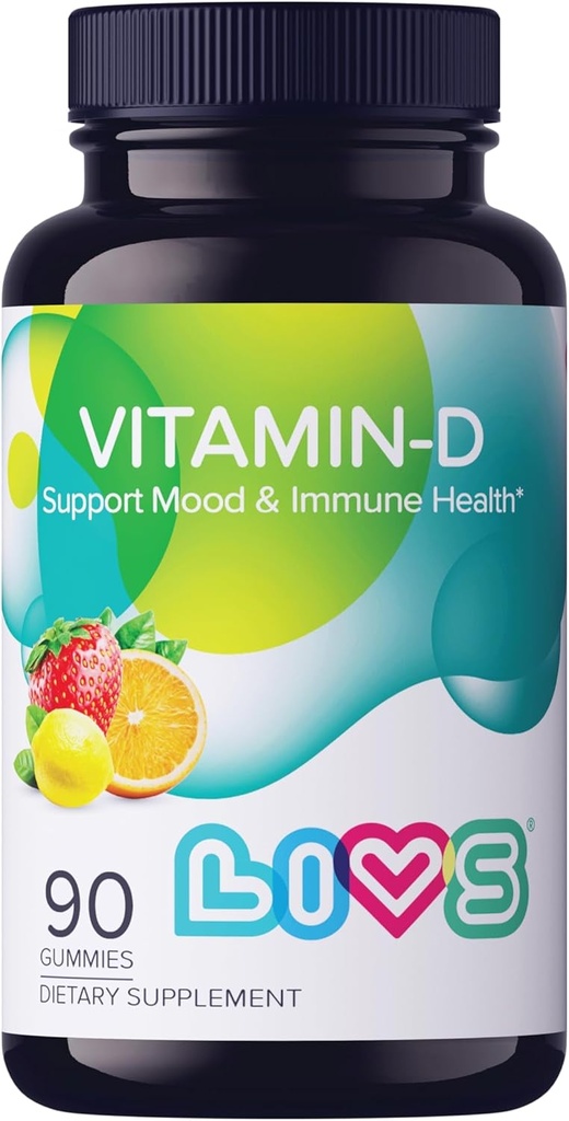 LIVS Vitamin D3 Gummies 2000 i.e. za ženske in moške – Veganski vitamin D3 dodatek za podporo kosti, zob in imunskega sistema – žvečljivi vitamin D Gummies z naravno limonino Berry & org aroma – 90 Ct
