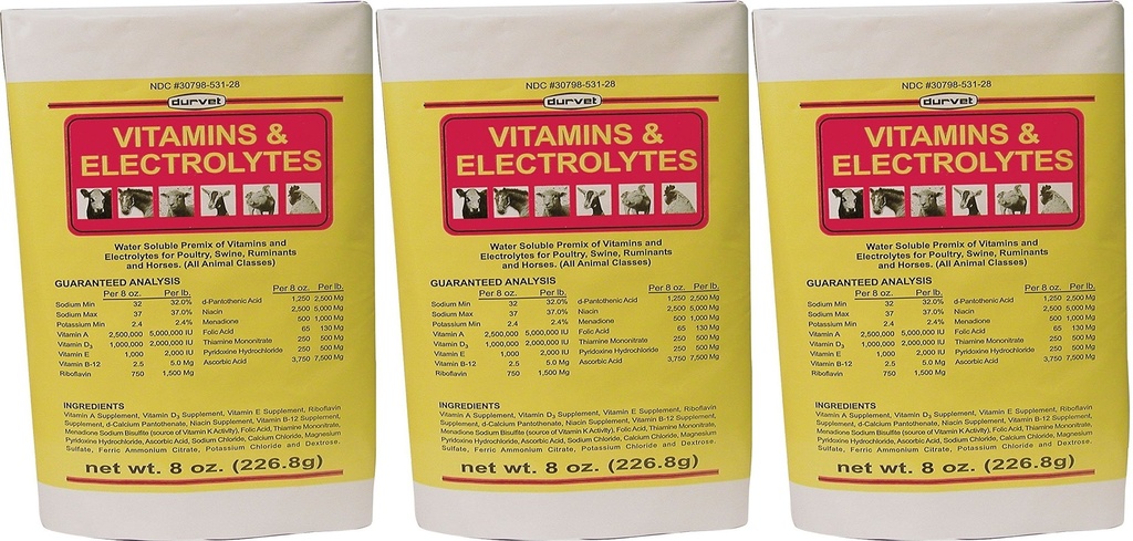 (3 pakiranja) DURVET 136028 vitamini in elektroliti, 8 oz3