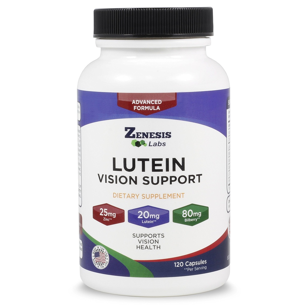 Zenesis Labs Lutein Vision Support - Essential Eye Vitamin - z borovnico, beta karoten, cink, Grozdno seme in drugi minerali - 120 Kapsule - 60 dan