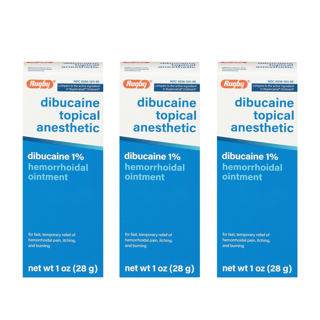 Rugby Dibukain Topical Anestetik 1% Hemorrhoid Mazilo - Pain Relief Cream za srbenje in opekline, Hemorhoid zdravljenje, Anti Srbeča krema 1 Oz (3 pakiranje)