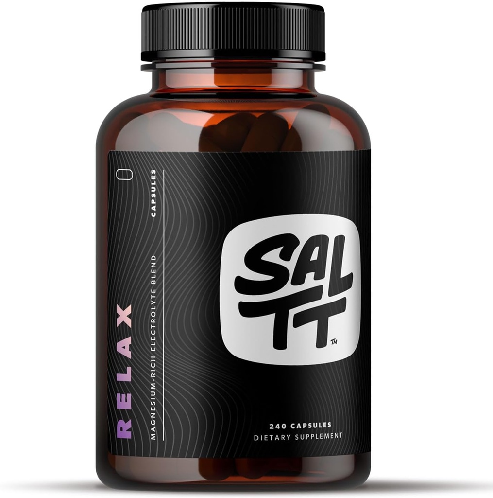SALTT Relax - Magnezije Kapsule dodatek - 203 mg Jonski magnezijev klorid w/Sodij, kalij, elektroliti - Vegan, sladkor & Gluten brezplačno - 240 Count - by Keto Chow