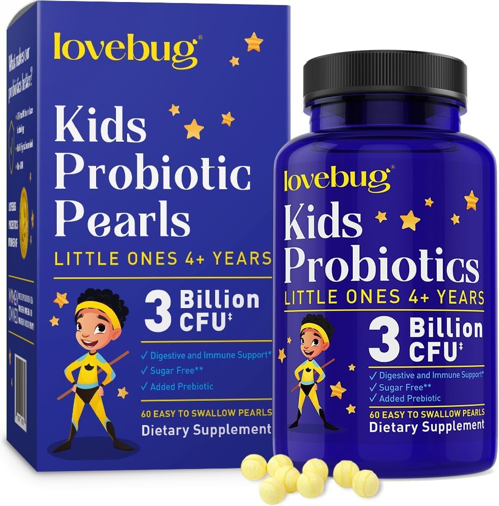 LJUBUG probiotiki za otroke - otroci probiotični žvečilni izdelki s prebiotiki za starost 4+, Dnevno zdravje otrok, zaprtje, Prebavne in imunske podpore dodatek, Sugar-free, 60 Soft Bisers