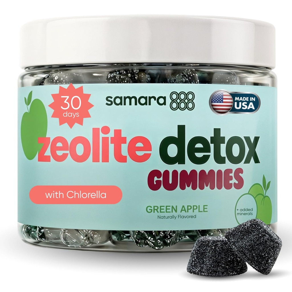Zeolitni detoks za otroke in odrasle, težki kovinski zeolit in klorella detox Gumies, alternativa aktiviranemu ogljičnemu olju, nežno dnevno čiščenje toksinov za otroke in odrasle, 60 zelena Apple Vegan Gumies
