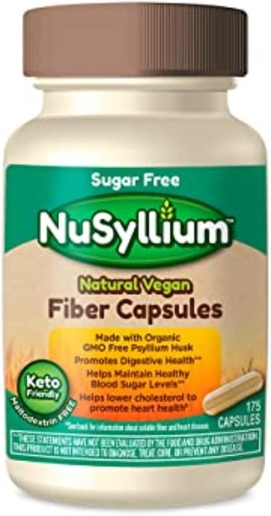 NuSyllium Psyllium Husk Kapsule, Organic, USDA Sugar Free, Vegan, 175 Count, Keto-prijateljsko Fiber dodatek, Pomaga spodbujati prebavno zdravje