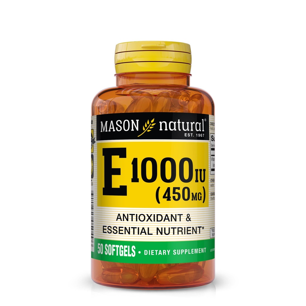MASON NARAVNI vitamin E 450 mg (1.000 i.e.) - antioksidant in esencialna hranila, zdrav imunski sistem, koža in oči, dodatek celega telesa, 50 kapsul