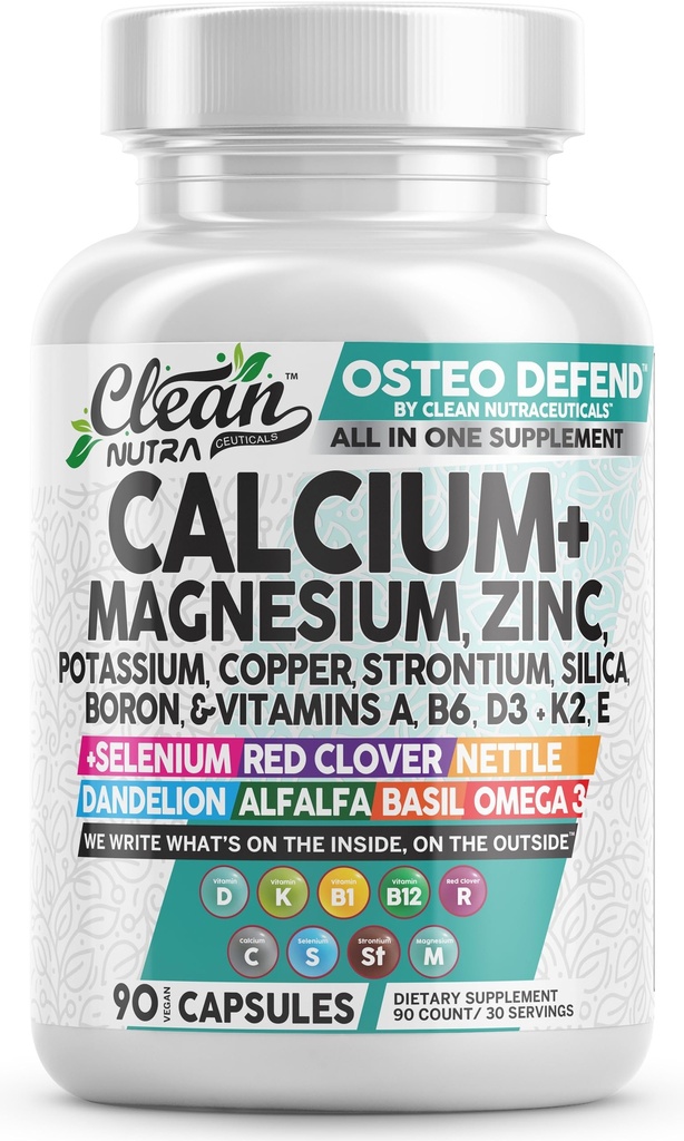 Allin1 Kalcijev magnezijev cink dodatek s kalijem, bakrom, stroncijem, Silico, Vitamin D3 K2, Boron, Vitamin B1 B12 Rdeči Clover Herb Alfalfa Basil tablete za moške in ženske Čist Nutra Osteo Brani