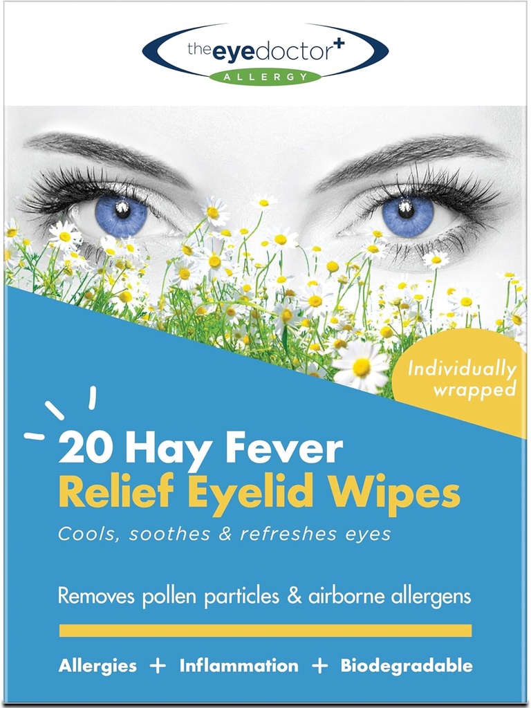 Oko Zdravnik Hay Fever Relief Eyelid Obriši - 20x Oko Obriši za alergija in Hayfever - Vnetje, vodene srbeče oči, glavoboli in migrene - hlajenje blažilna olajšava