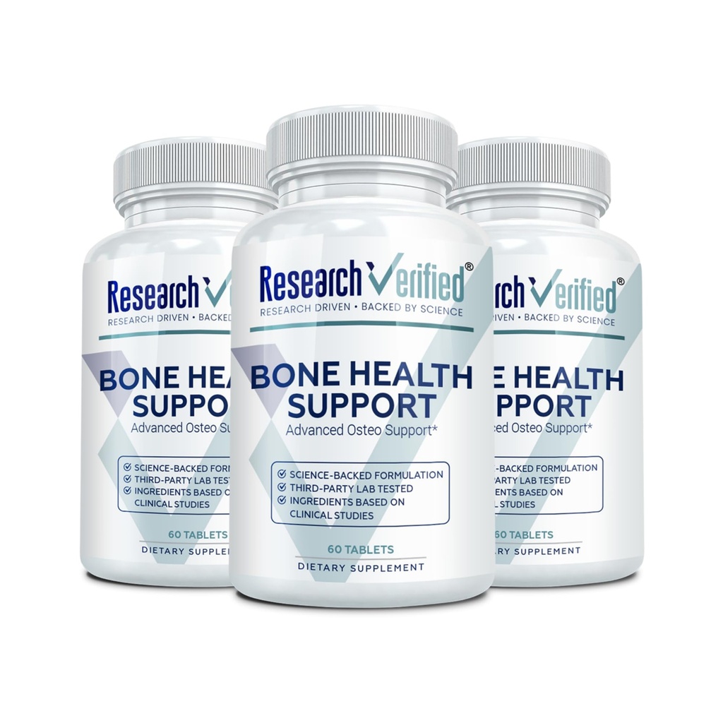 Raziskave Preverjena podpora za zdravje kosti - Ponovna gradnja kostne mase - Triple Calcium Complex, Vitamin D3, Vitamin K2, Soy Isoflavones, BioPerin - 180 tablet - 3 Mesec dobave
