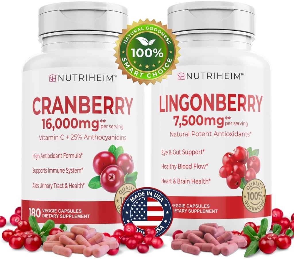 Vse v enem paketu PAC - Cranberry & Lingonberry Kapsule - Vitamin C in 25% Proanthocianidins za urein Tract, Gut Health, Antioksidant Podpora - Non-GMO, Gluten-free, Veganski dodatek